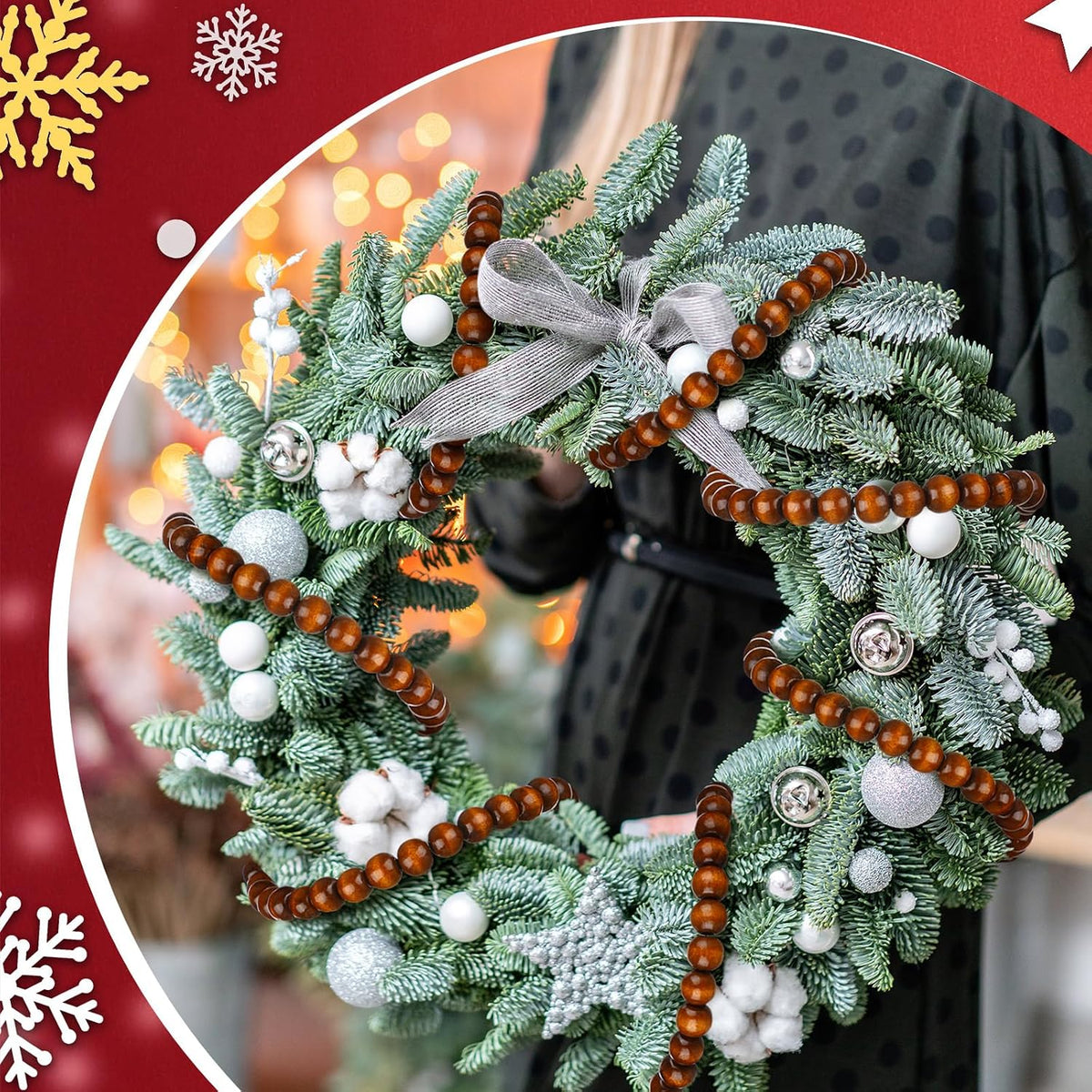 giegxin 2 pcs brown christmas wood bead garland, package contents