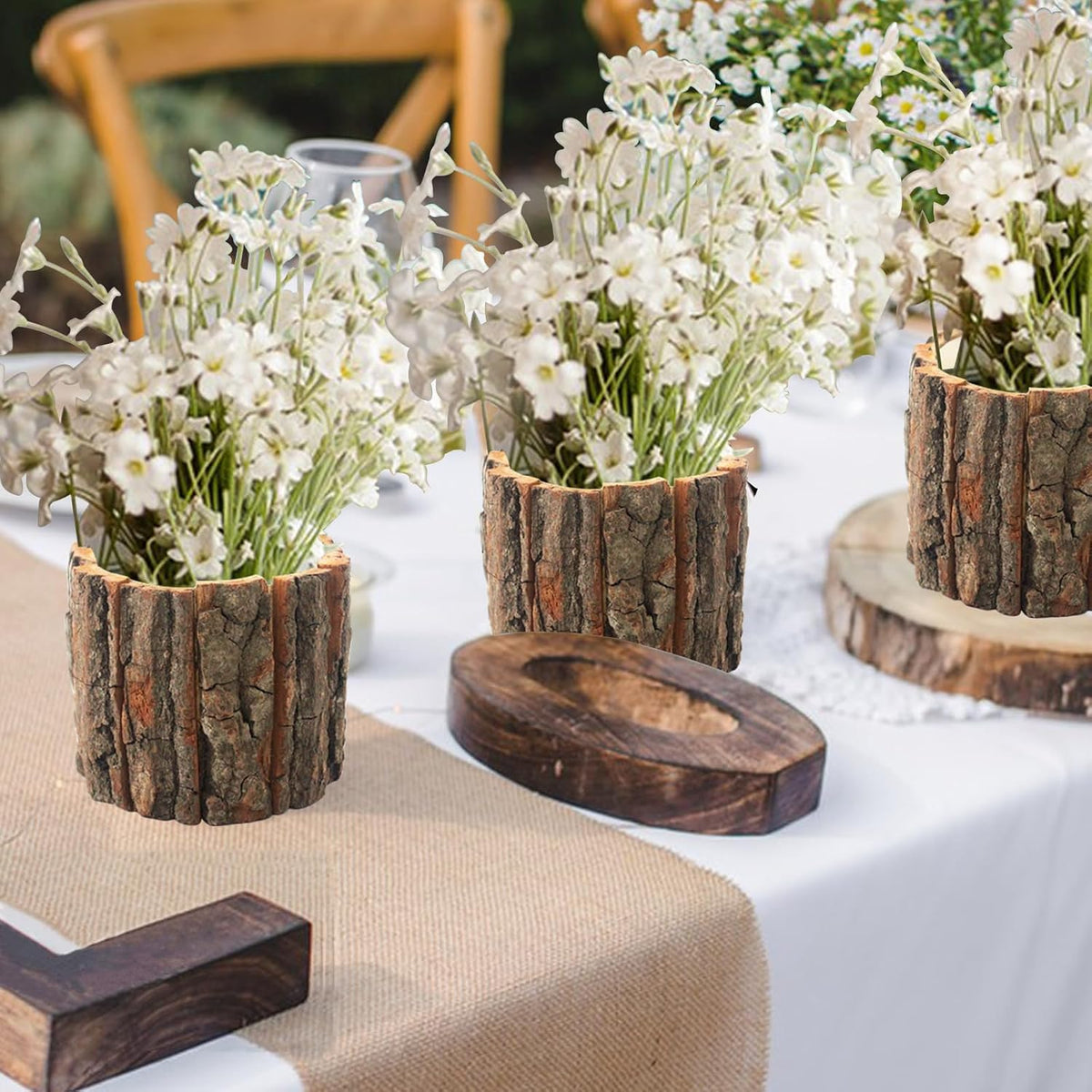 6 Pcs Wooden Vases for Centerpieces, Wood Flower Vase