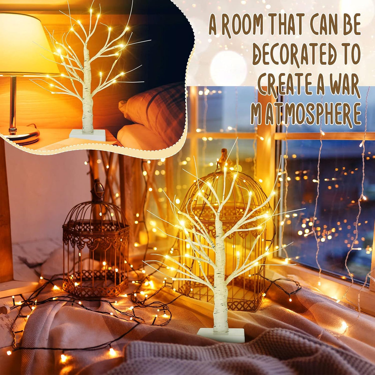 Macarrie 8 Pcs 18 in Lighted Birch Trees Christmas Wedding Decor, White