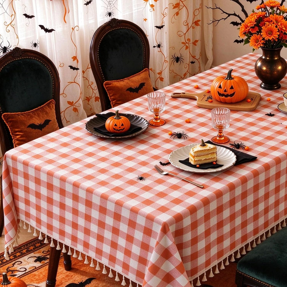Alsoo Fall Gingham Tablecloth Rectangle Cotton Linen Style, 55 x 120