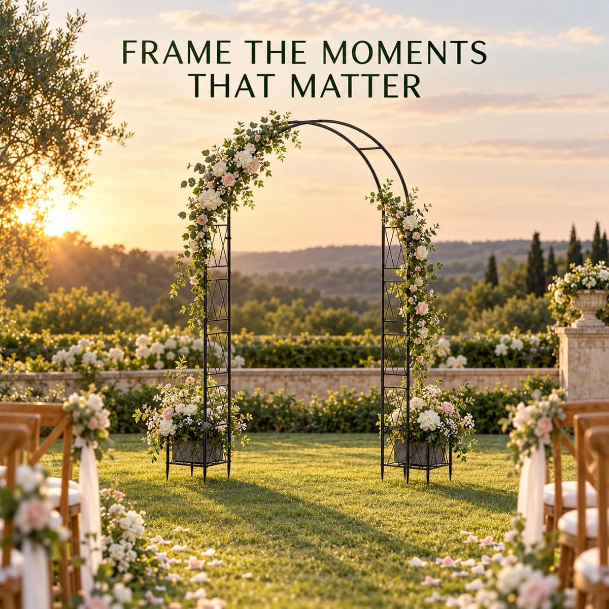Garden Arch Arbor Trellis with Planter Boxes 8.2 Ft Metal Arch Trellis