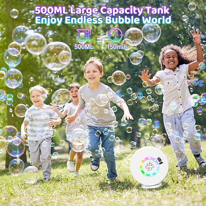 Bubble Machine for Kids Toddlers,90° 360° Auto Rotatable Portable Bubble Maker Toy for 3 4 5 Year Old, Automatic Bubble Blower with RGB Light Rechargeable, Outdoor Wedding Party Birthday Gifts