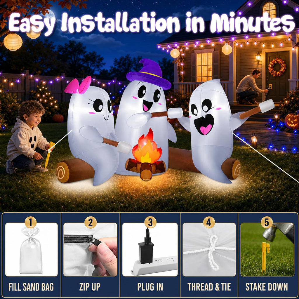 zukakii 6ft long halloween inflatables decorations outdoor campfire, side view