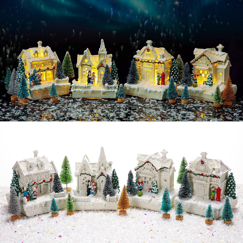 tuanse 15 pcs christmas village set, 4 led, front angle view