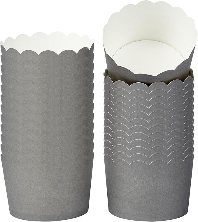 Panificio 10 Ounce Cupcake Wrappers, 200 Scalloped Baking Cups - Oven-Ready, Greaseproof, Gray Paper Cupcake Liners, Disposable, For Birthdays, Baby Showers, Or Weddings - Restaurantware (200 Pack)