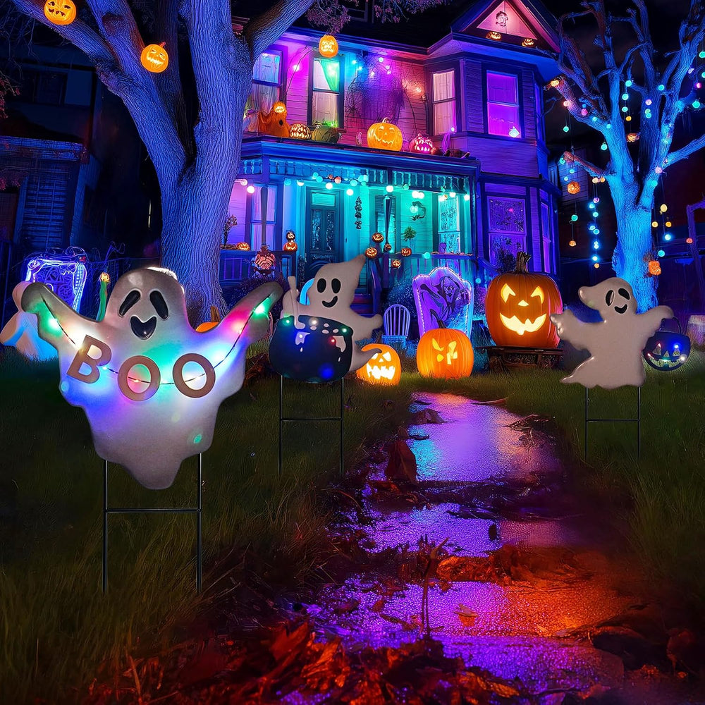 Solar Powered Halloween Yard Stakes, 3 Pack 24" Metal Outdoor Decor with...