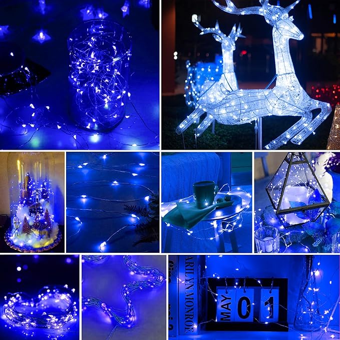pozzolanas 100 Pack Blue Battery Operated String Lights - 7ft Waterproof Firefly Lights with 20 LEDs for Home, Mason Jar, Party, Wedding, Halloween, Christmas Decorations