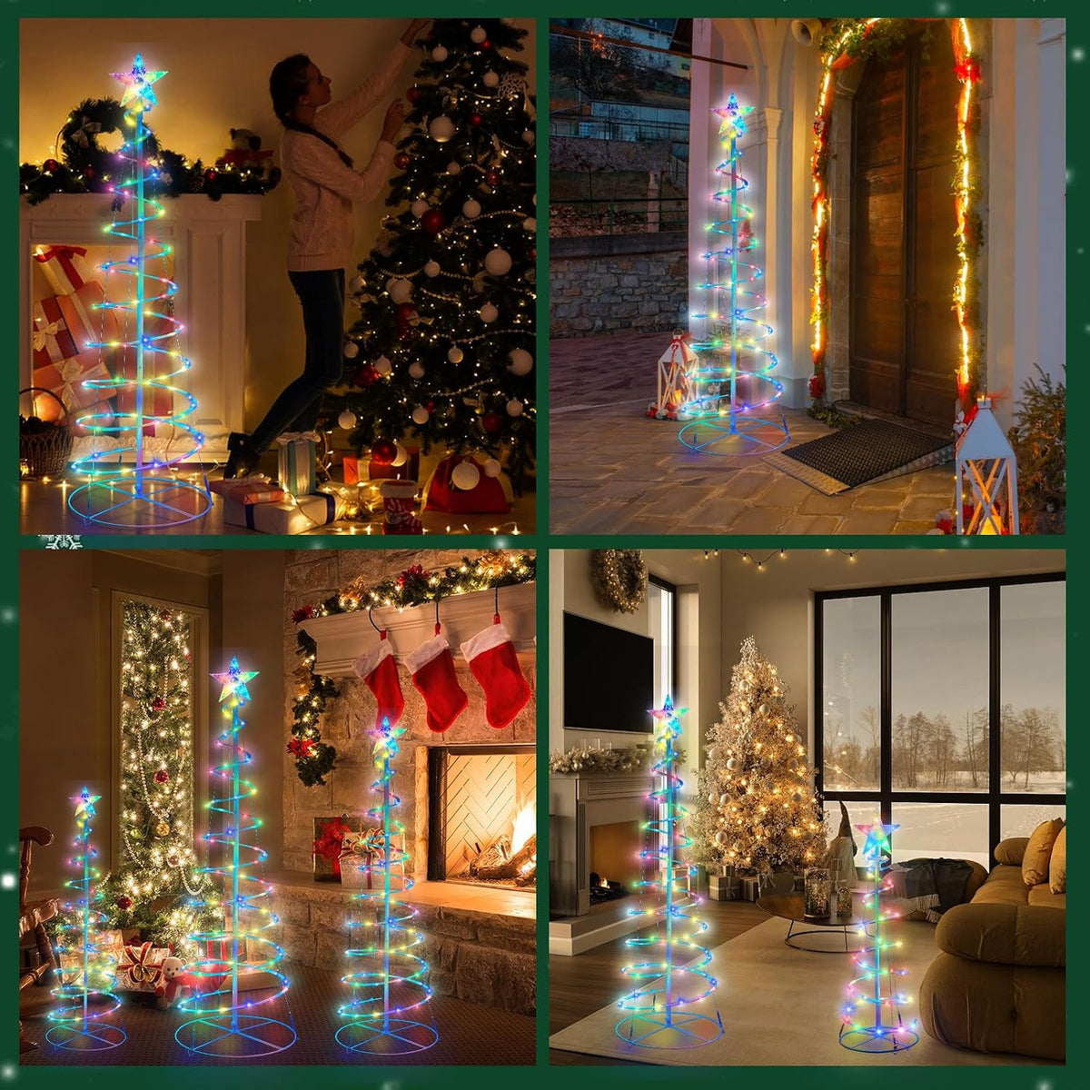 Set of 3 Christmas Spiral Tree Lights, 3/4/5 FT Holiday Decor, Multicolor