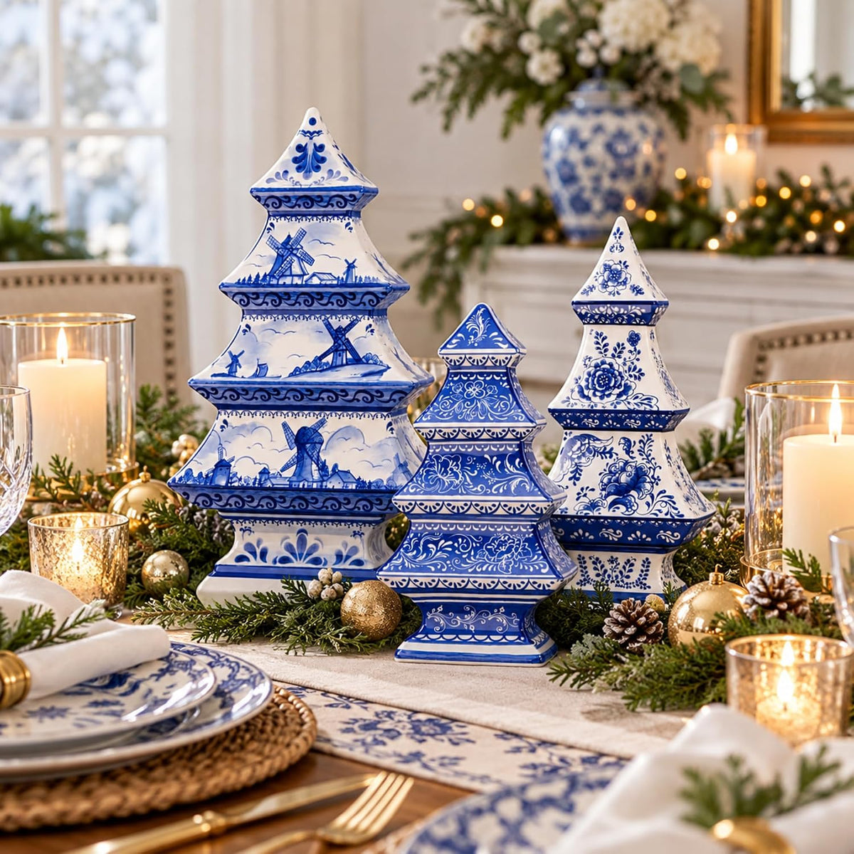 soaoo 3 pcs blue and white christmas ceramic showing dimensions