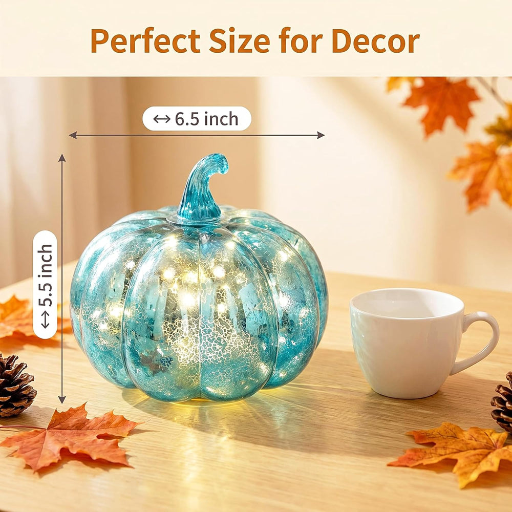 Fall Decorations for Home,Mercury Glass Pumpkin Lights with Timer(Blue)