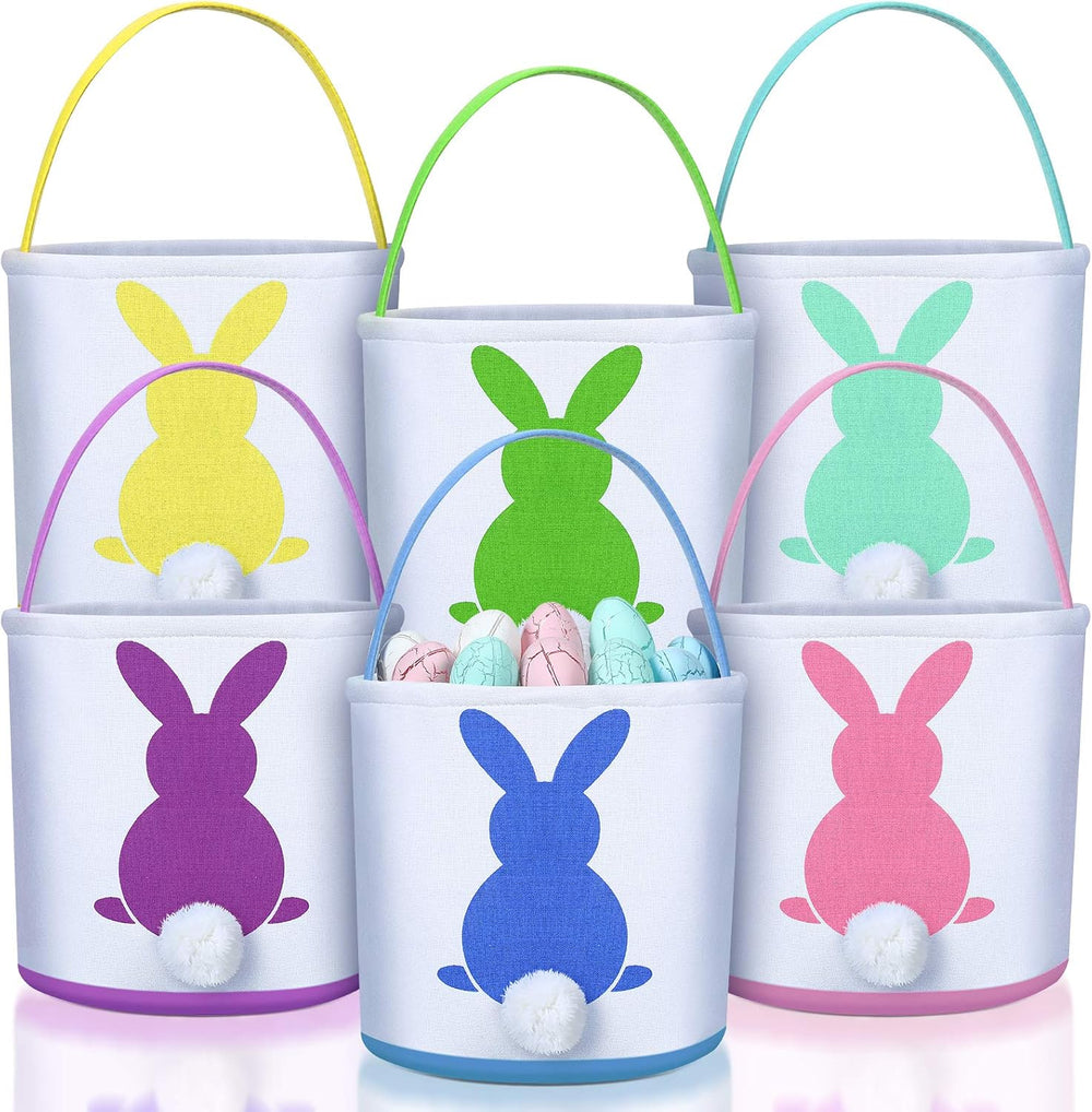 Weewooday 6 Pcs Easter Bunny Basket Bags Canvas Rabbit Bucket Tote for Easter...