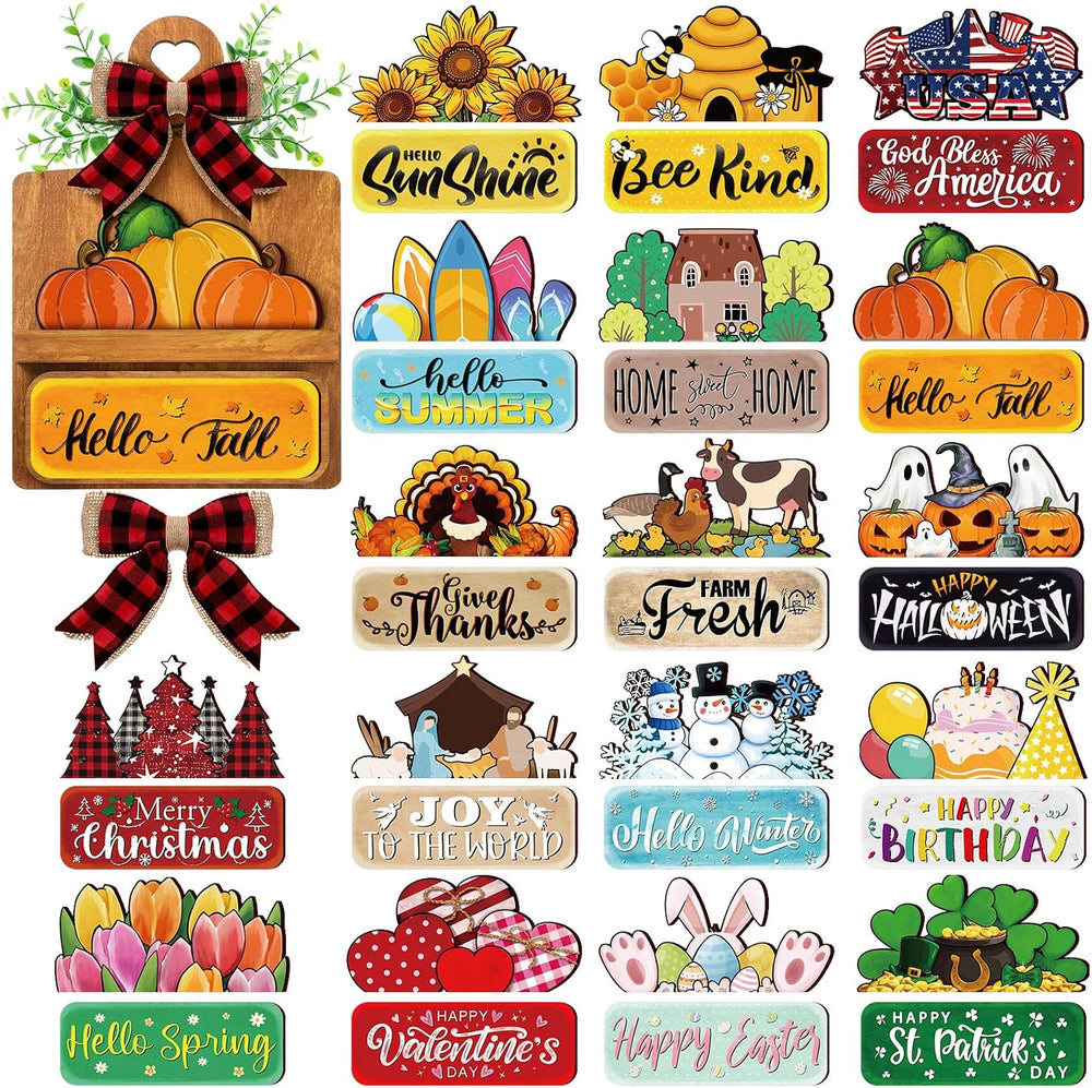 GlikCeil 37 Pcs Interchangeable Seasonal Decor Farmhouse Breadboard