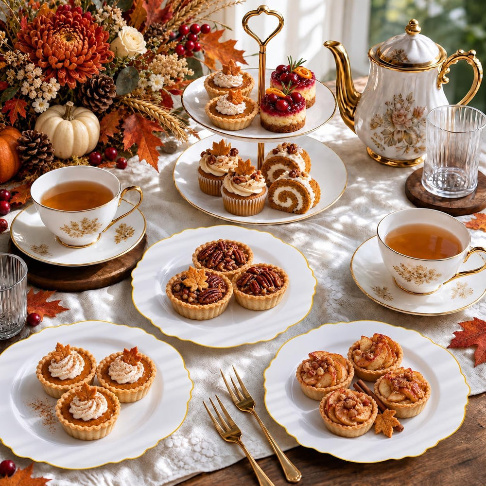 60pcs Gold Dessert Plates-7.5inch Baroque White and Gold Small Dessert Plates...