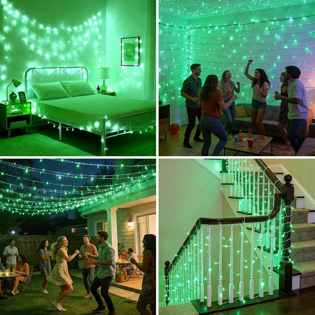 pooqla 500 led string lights indoor outdoor, 164 on a desk or shelf