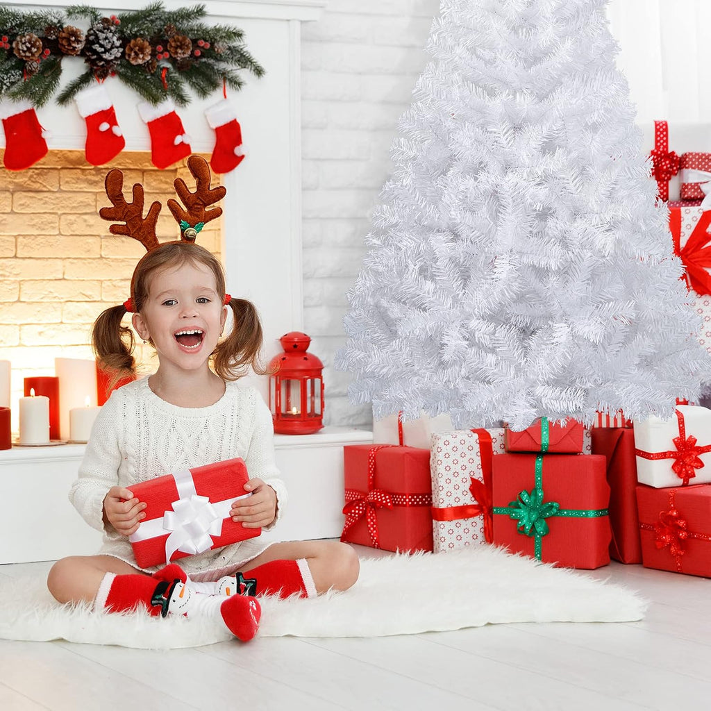 costway 5ft-artificial-pvc-christmas-tree-w-stand-holiday-season-indoor-outdoor-white, close-up detail