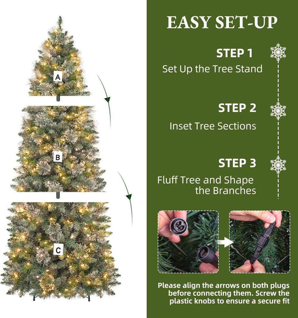 7.5FT Artificial Hinged Prelit Slim Christmas Tree, Pine Needles