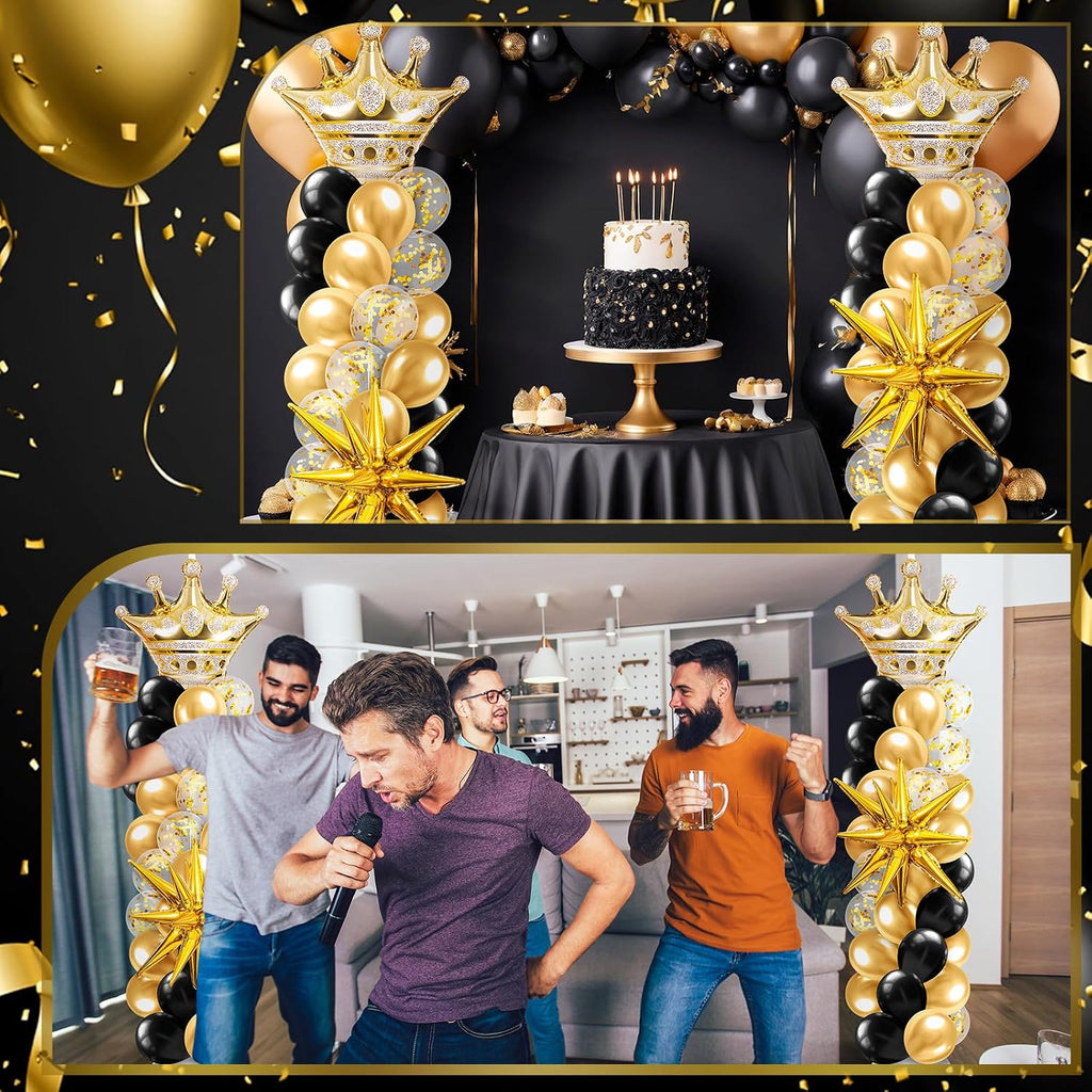 2 Sets Black and Gold Balloon Column Stand Kit with Crown Balloons