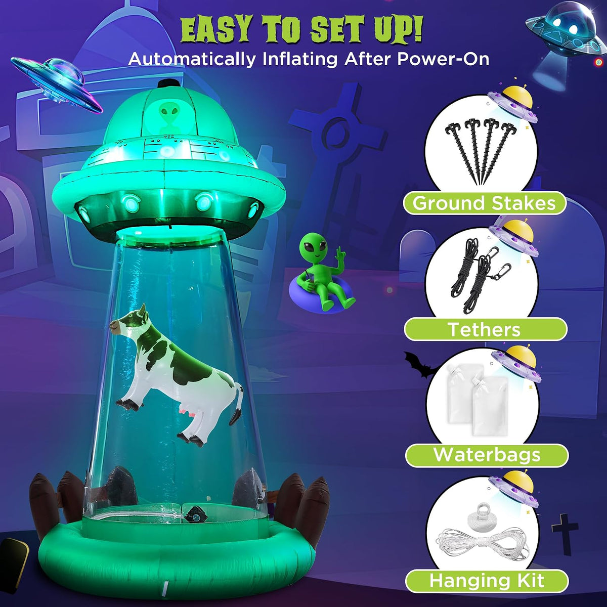 zpisf 10 ft halloween inflatables ufo with floating on a desk or shelf