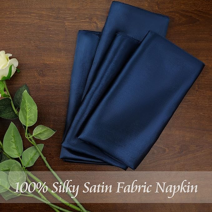 Manyshofu 60 Navy Blue Satin Napkins - 20x20 Inches Square Fabric Napkins Set - Soft & Reusable for Wedding Dinner Party Lunch (60 Pieces)