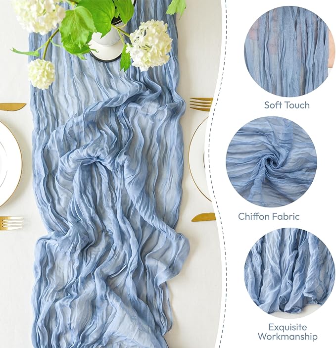 Sioloc 10 Pack Dusty Blue Cheesecloth Table Runner Fall Autumn Decor for Home 10ft Table Cloth for Tea Wedding Birthday Party Baby Bridal Shower Halloween Thanksgiving