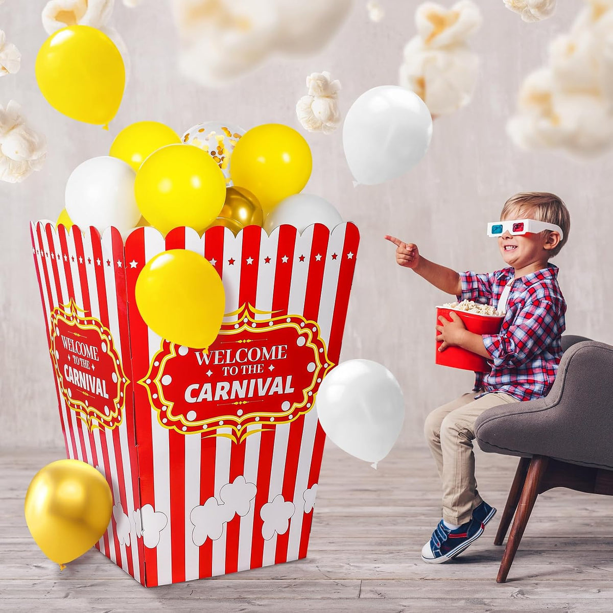 Blosssound 60 Balloons Giant Popcorn Box Decoration Stand Carnival Party