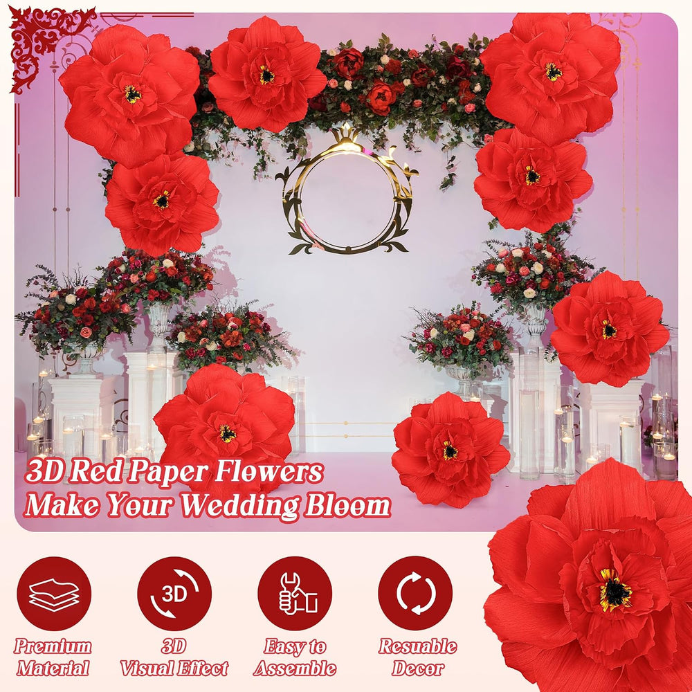 Aneco 6 Pcs Red Poppy Paper Flowers 3D Halloween Wizard Artificial Flowers