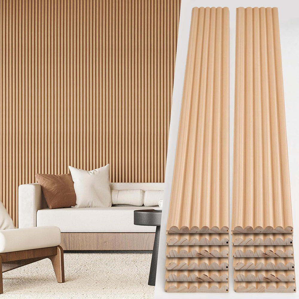 Art3d 108 x 5.7 Inch Fluted Wood Wall Paneling for Home Decor, Beaded Oak
