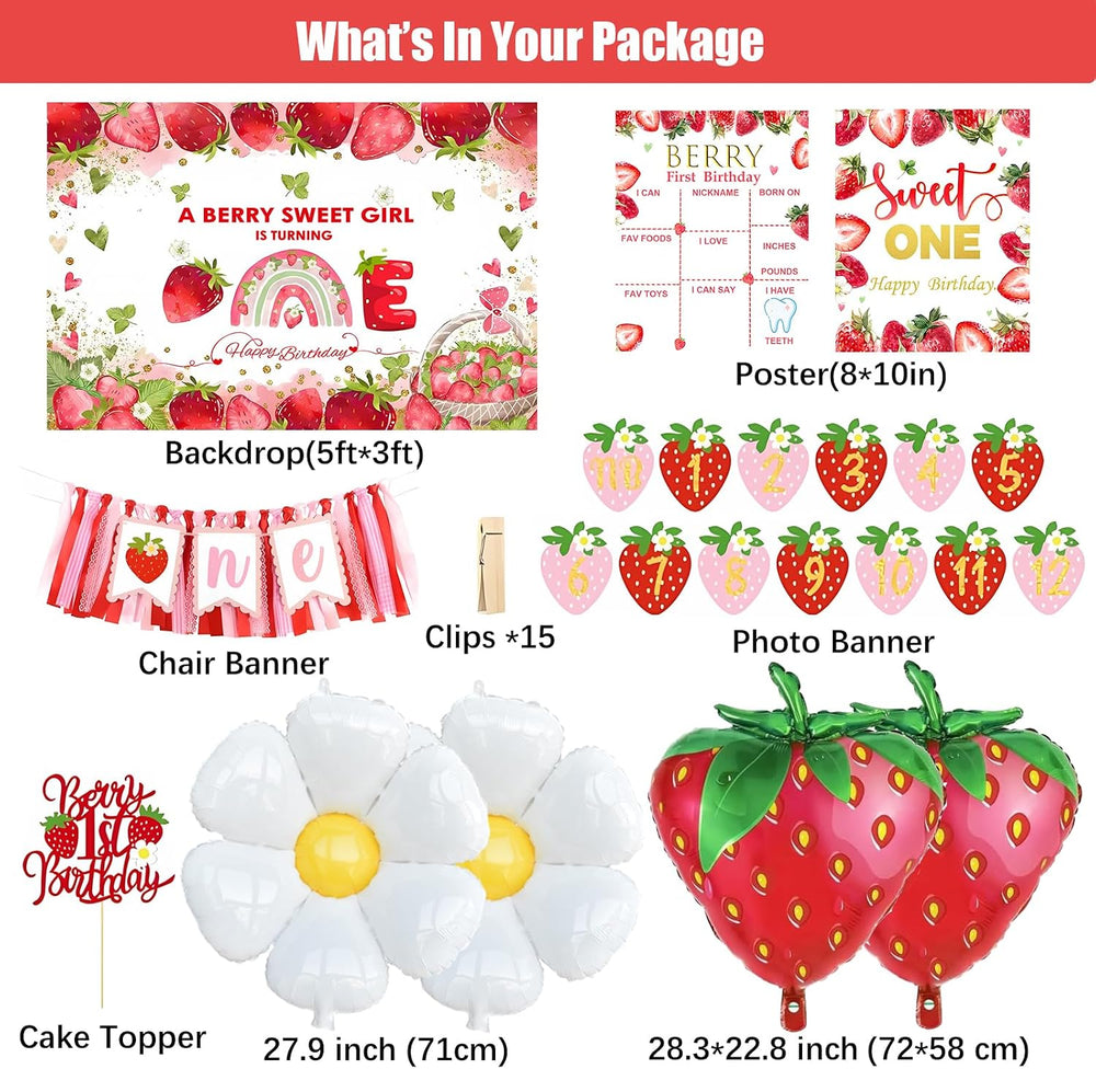 Berry First Birthday Decorations for Girls, Strawberry Balloon Arch Kit