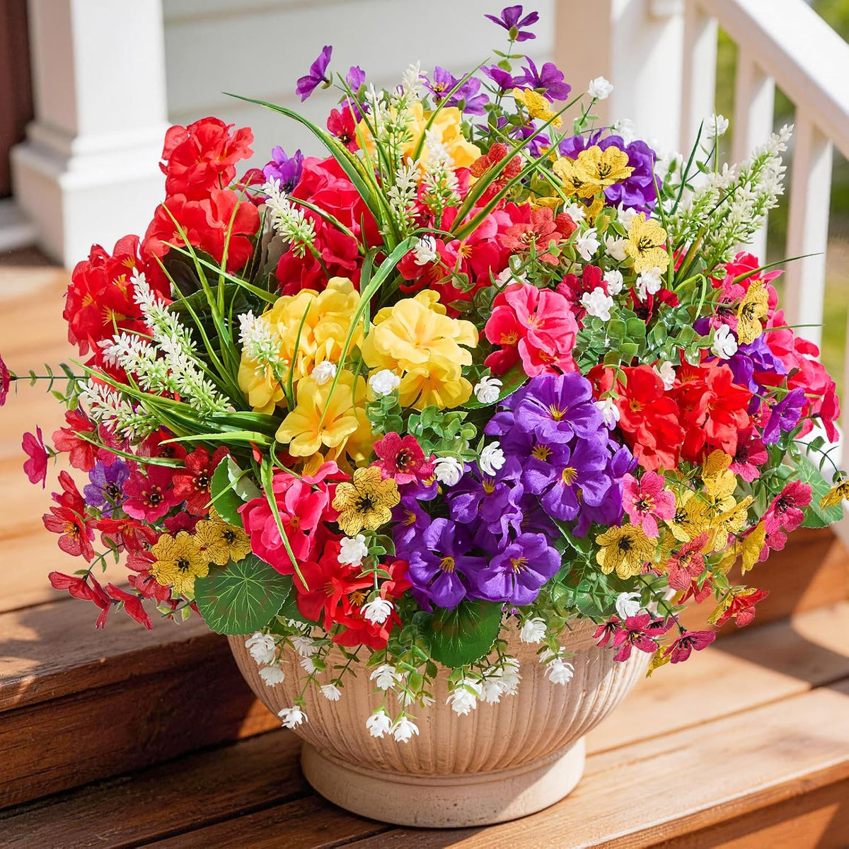 16 Bundles UV Resistant Silk Artificial Outdoor Flowers for Window Box