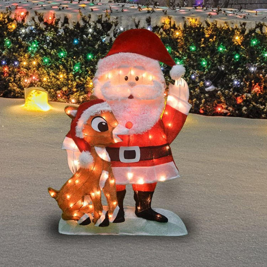 productworks 32-inch pre-lit santa and rudolph christmas yard, side view