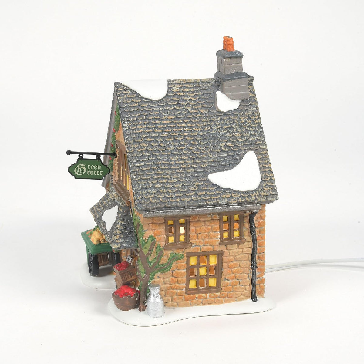 department 56 dickens' village cotswold greengrocer lit building showing dimensions