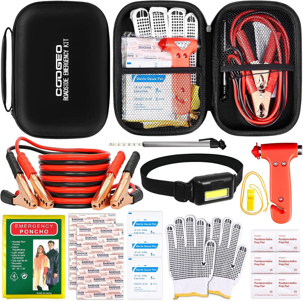 COOGEO 10PC Roadside Emergency Car Kit with Jumper Cables, Car Accessories fo...