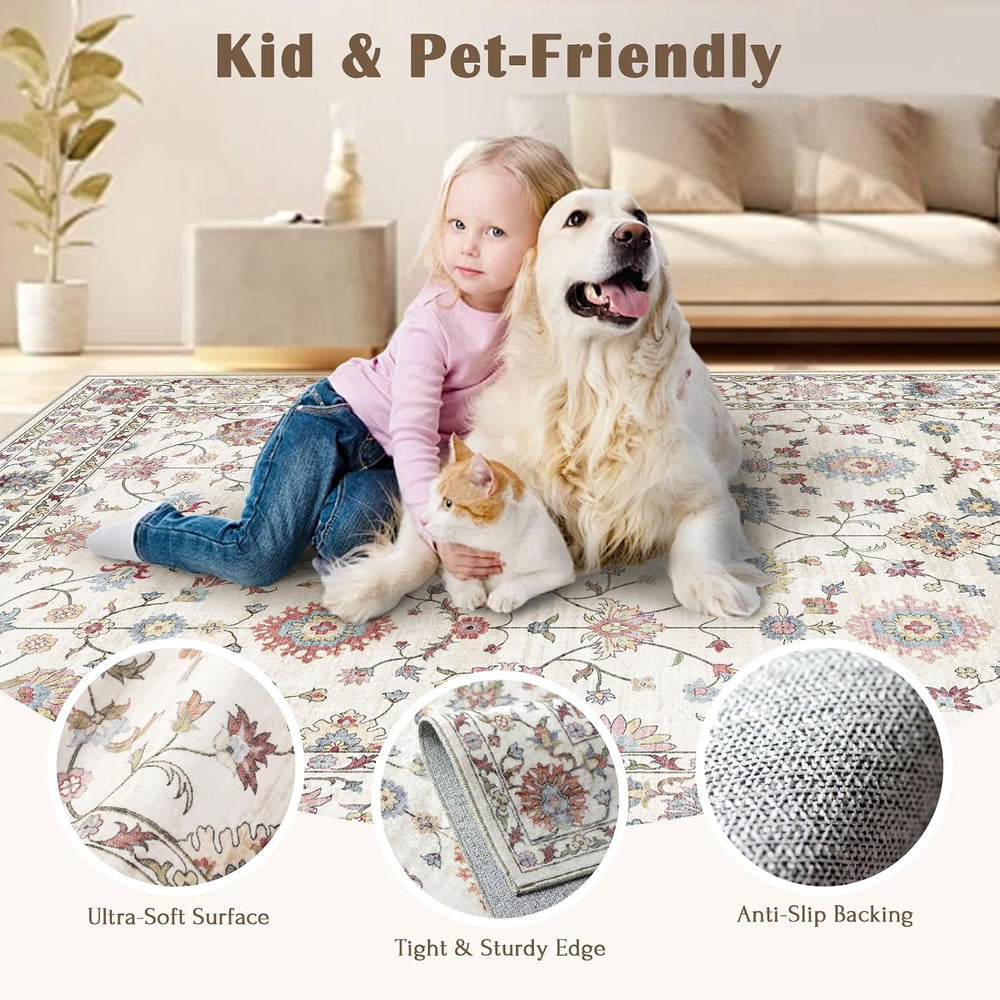 LUXRUG Kitchen Runner Rugs Non Skid Washable - 2.5x8ft Long Cream Colorful