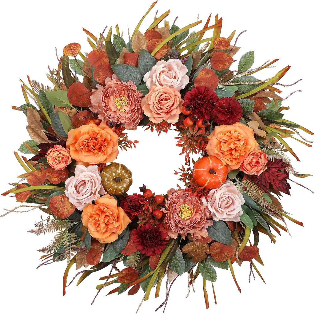26” Fall Wreaths for Front Door, Autumn Harvest Wreath for Indoor & Outdoor