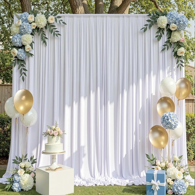 30ftx10ft Wrinkle Free White Backdrop Curtains for Party Background, 6 Panels 5x10ft Silky Polyester Photo Backdrop Drapes Back Drop Cloth for Wedding Birthday Photography Baby Shower Decor