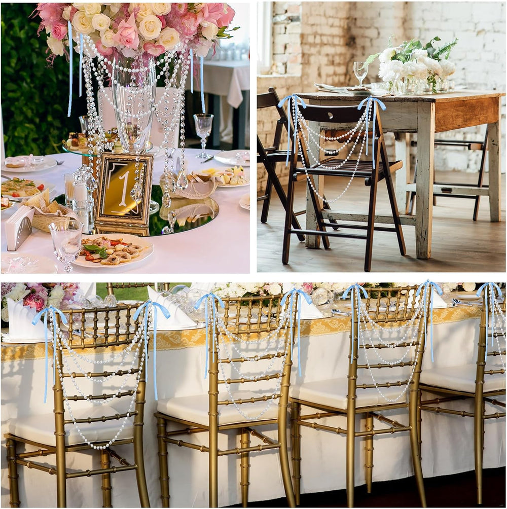 32 Pcs Pearl Garland Bow Chair Sashes Wedding, Blue