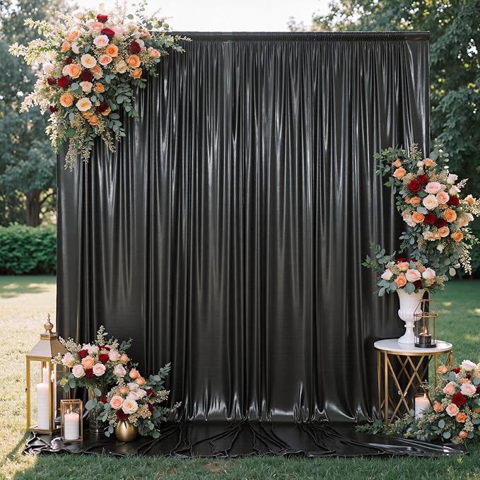 10x10FT Black Sequin Backdrop - 2 Panels 5x10FT Wrinkle-Free Glitter Drapes for Weddings, Parties & Events