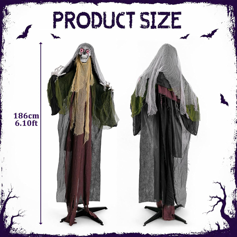6.1Ft Halloween Decorations Outdoor Animatronic, Life Size Skeletons Ghost