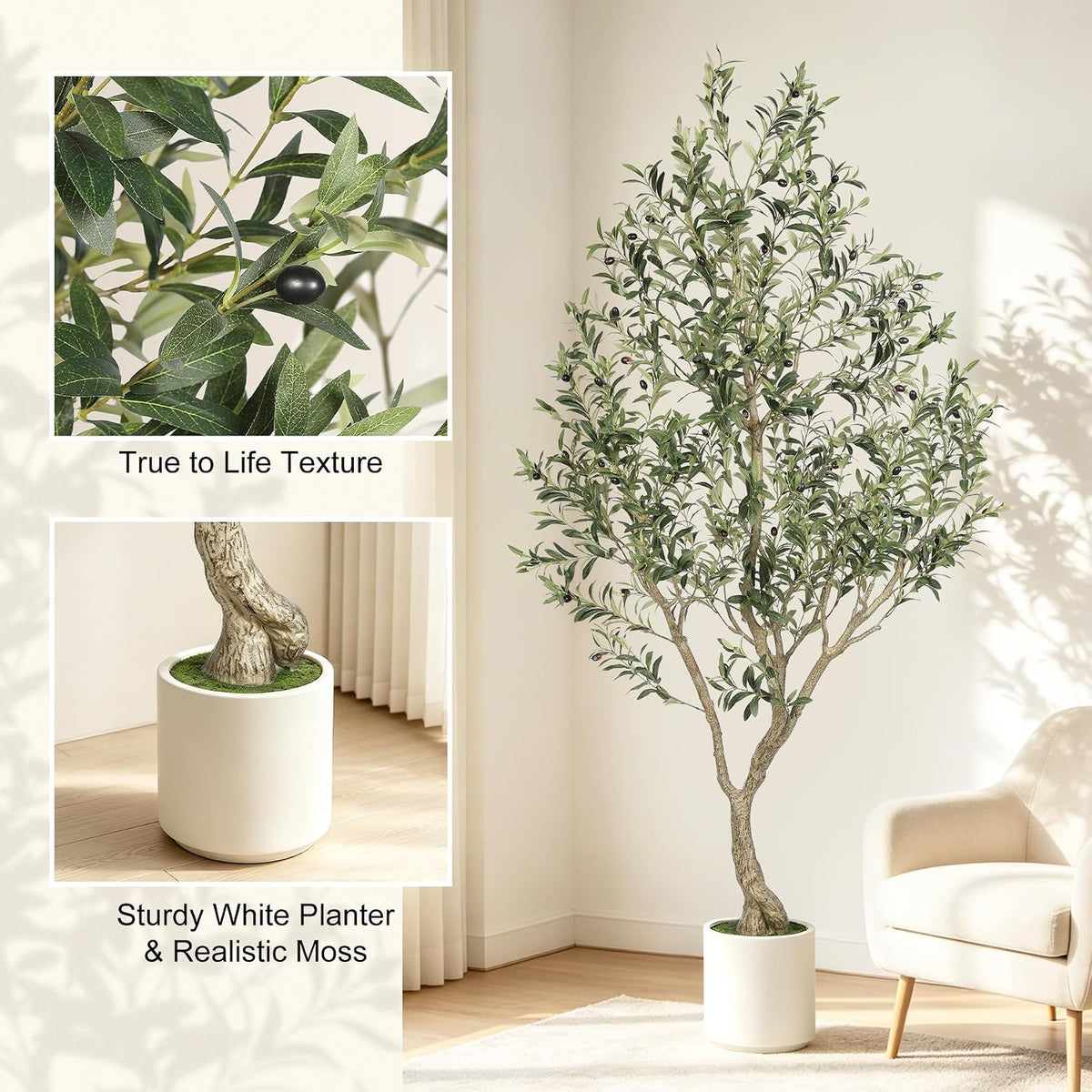lyerse faux olive tree 7ft with sturdy white shown in use