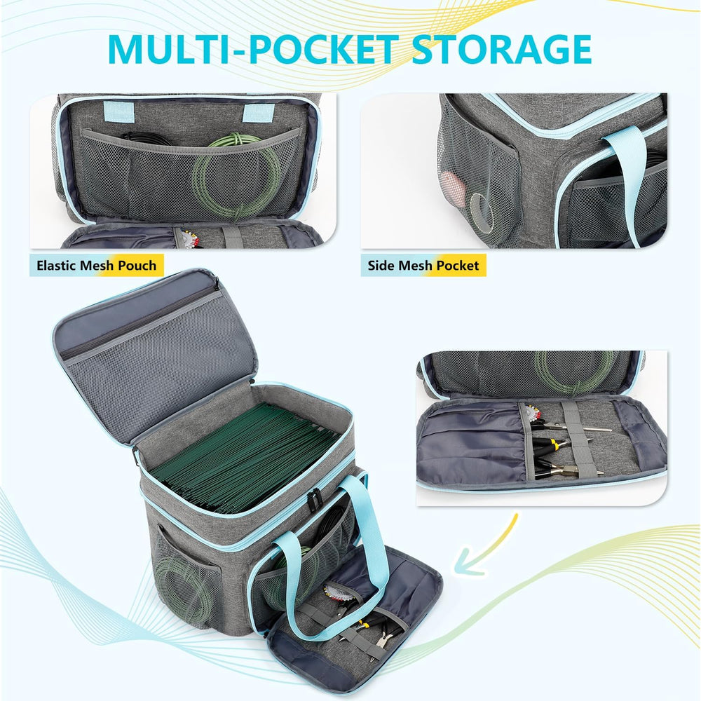 Crafts Storage Bag, Double-Layer Craft Organizer with Adjustable Dividers