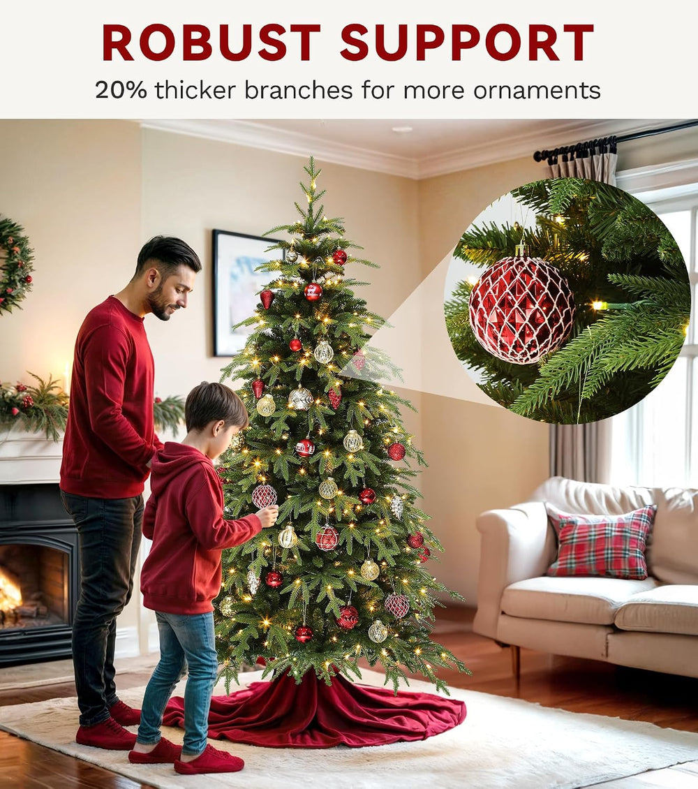 DWVO 7.5ft Pre-Lit Green Christmas Tree, 2199 Branch Tips and 400 Lights