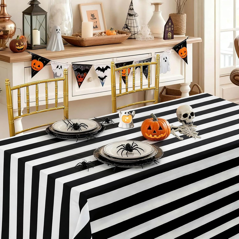 2Packs Black and White Tablecloth 57x84 Inch Waterproof Striped Table Cloth