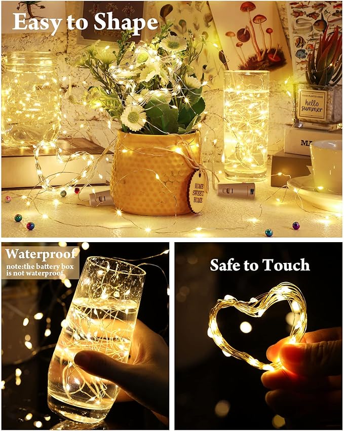Hortsun 60 Pack Wine Bottle Lights with Cork Fairy Mini String Lights Battery Operated Mini Waterproof 7 ft Silver Wire 20 Led Cork Shape for Christmas, DIY, Party, Decor, Wedding, Bar(Warm White)