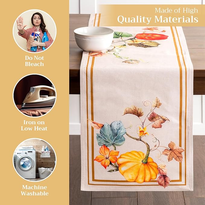 Maison d' Hermine Table Runner 100% Cotton Double Layer Table Runners 108 inches Long for Thanksgiving Christmas Decorations Home Kitchen Dining Party Wedding (Potiron, 14.5" x 108")