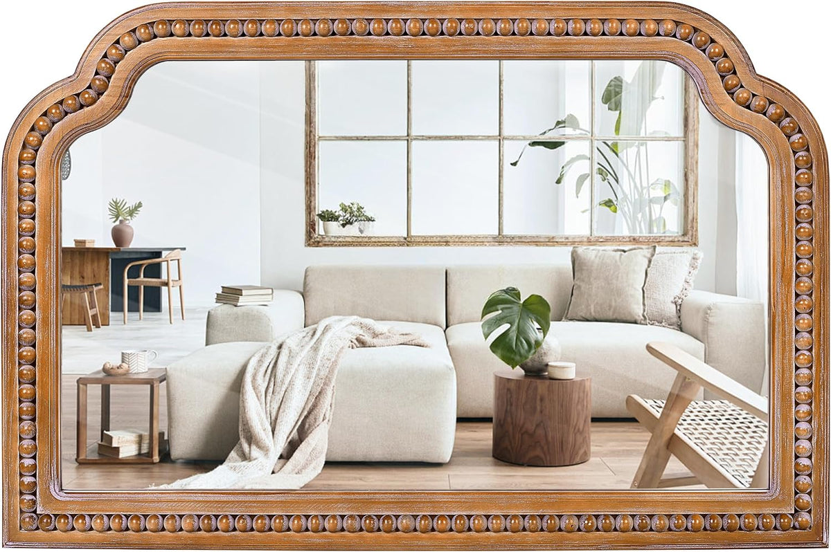 36x24 Inch Farmhouse Arch Wall Mirror Wood Beaded Framed