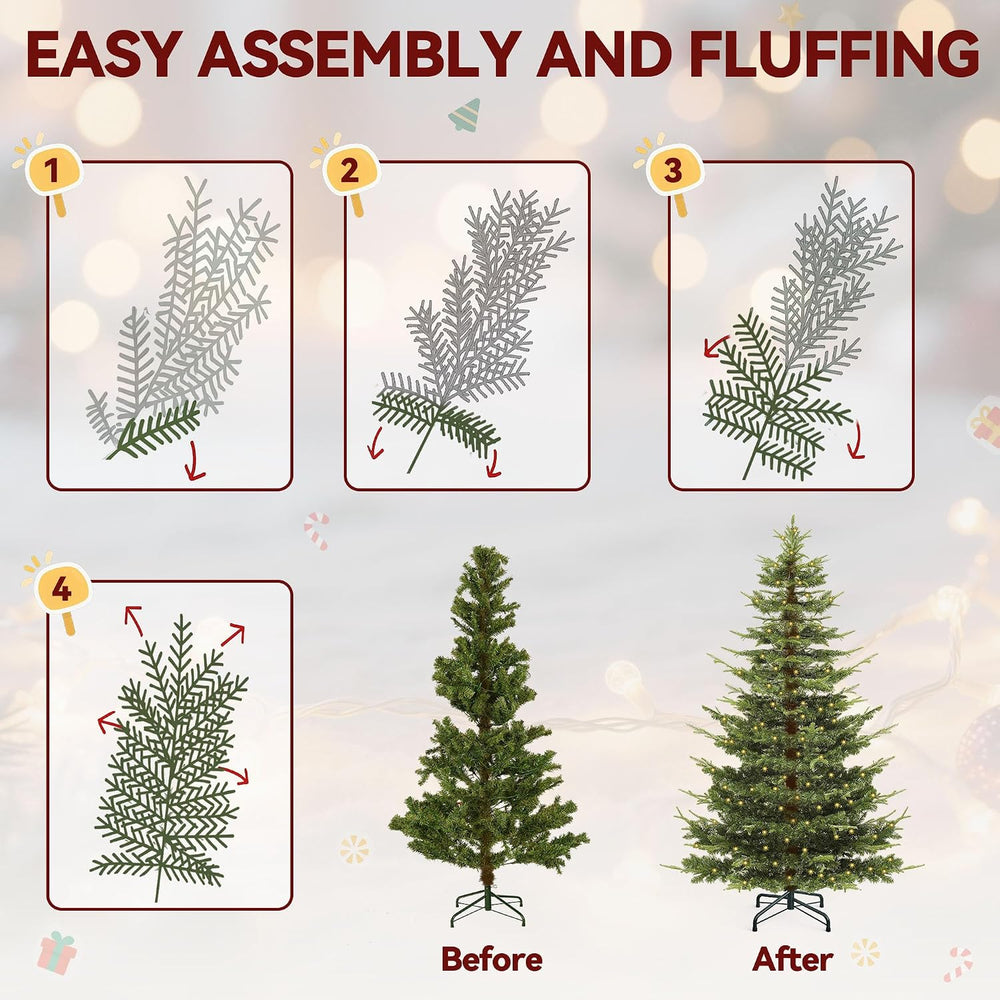 DWVO 7.5FT Pre-Lit Aspen Fir Artificial Christmas Tree 700 LED Remote Timer