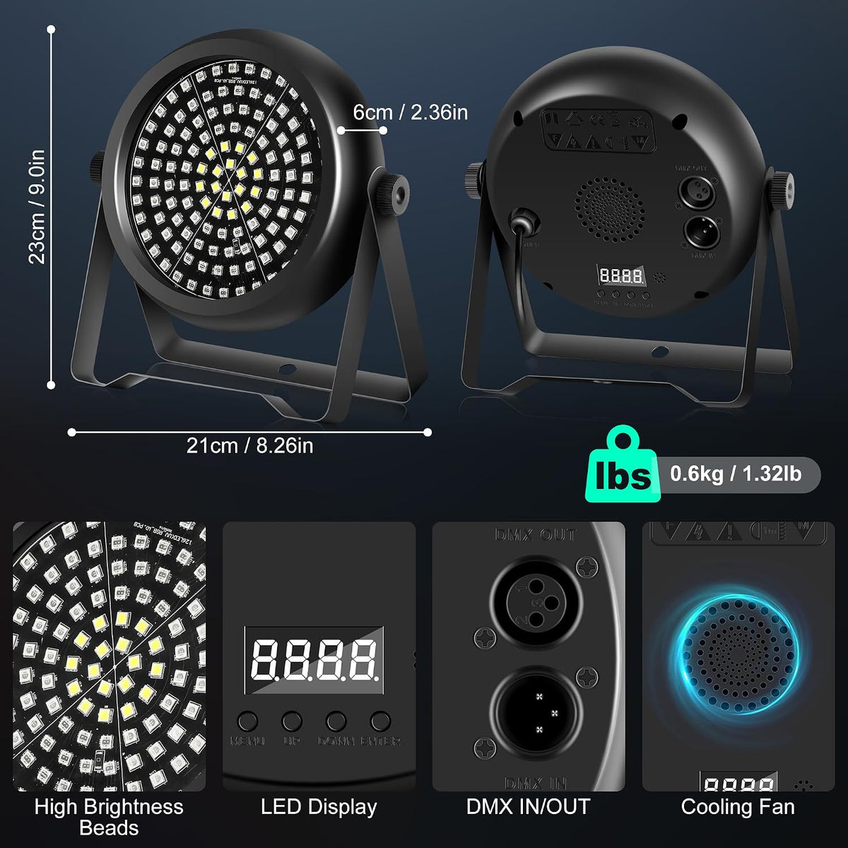 Strobe Lights for Halloween,2Pack 30W 126LEDs RGB+W+UV DJ Strobe Lights with Wireless Remote Control DMX512 Sound Activated DJ Stage Par Can Uplights for Wedding Party Club Christmas Lighting