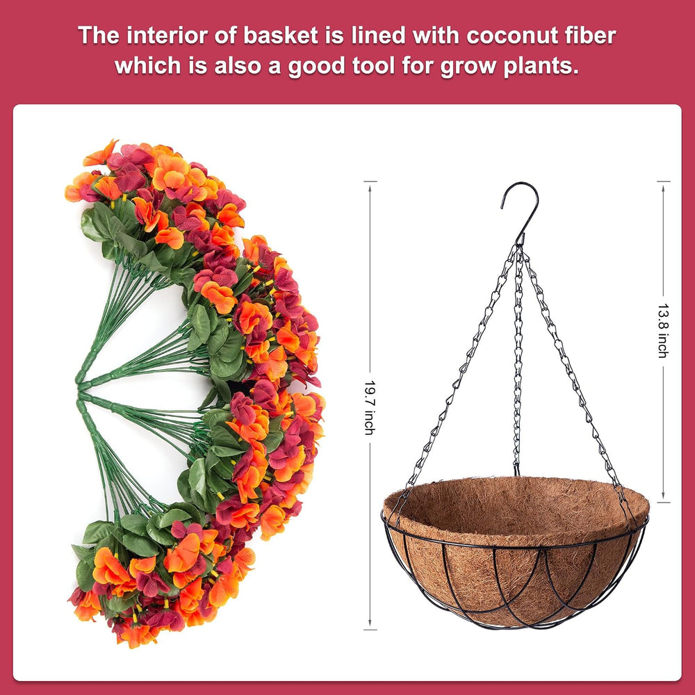Artificial Fall Hanging Flowers with Basket for Outdoor UV Resistant