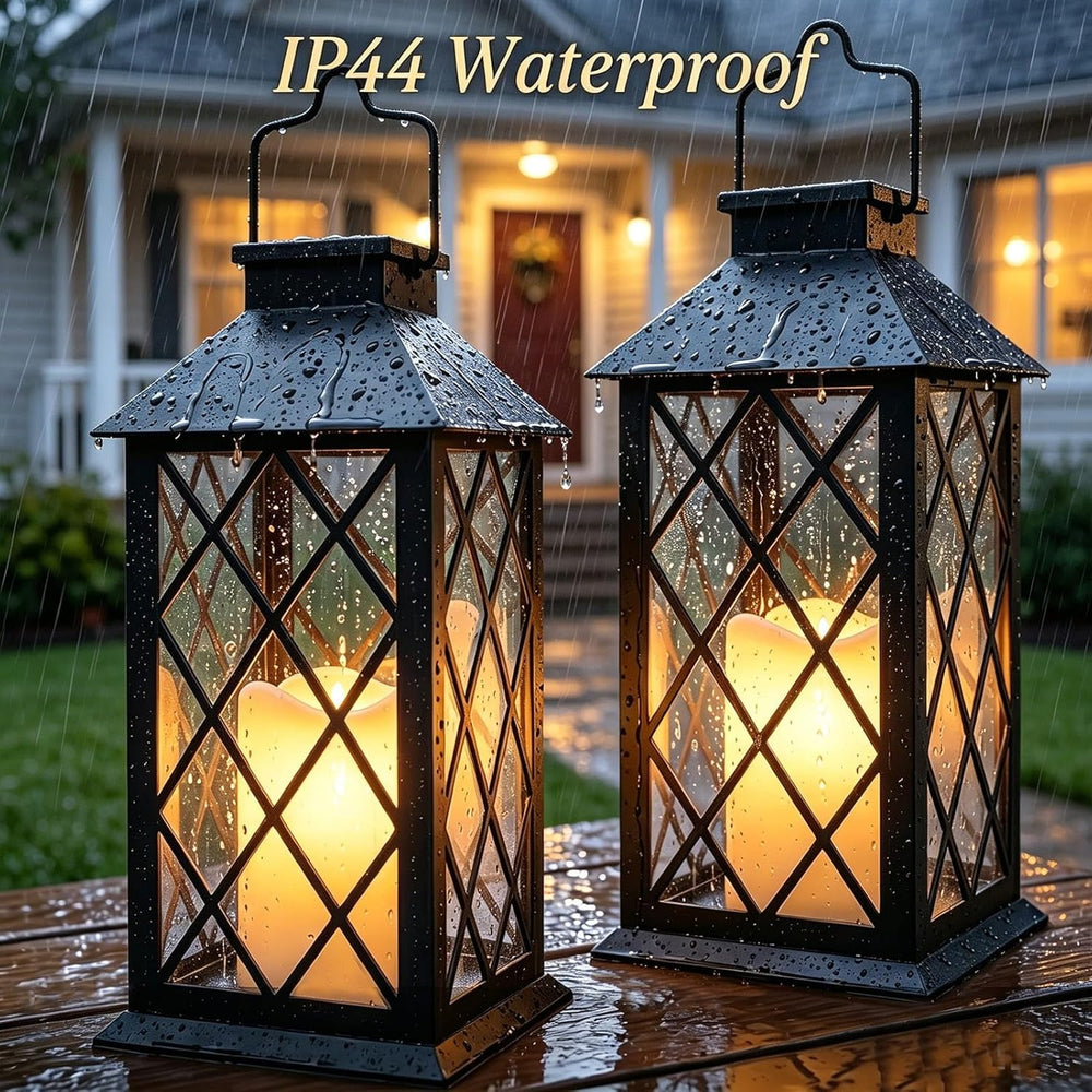 2 Pack 14'' Large Tempered Glass Solar Lanterns Outdoor Waterproof