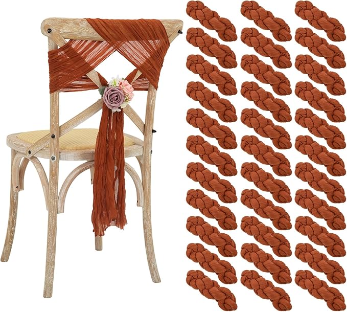 50 Pcs Cheesecloth Aisle Decorations Sashes - Universal Chair Covers for Wedding Reception Party Hotel Event (Terracotta)